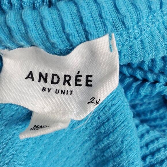Andrée by Unit Women’s Plus 2X Blue Waffle Knit Short Sleeve Top - Picture 6 of 7